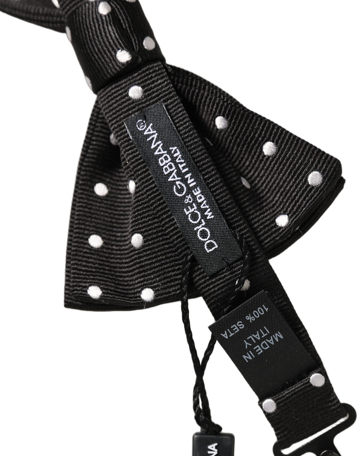 Dolce & Gabbana Black White Polka Dot Adjustable Neck Papillon Bow Tie