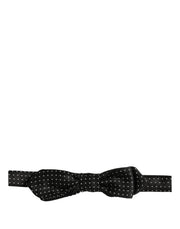 Dolce & Gabbana Black Dark Gray Polka Dot Adjustable Neck Papillon Bow Tie