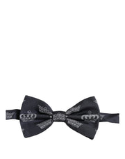 Dolce & Gabbana Men Black Crown Silk Adjustable Neck Papillon Bow Tie
