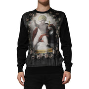 Dolce & Gabbana Black Cashmere Cherub Print Baroque Sweater for Men