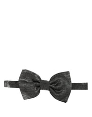 Dolce & Gabbana Men Metallic Dark Gray Silk Adjustable Neck Papillon Bow Tie