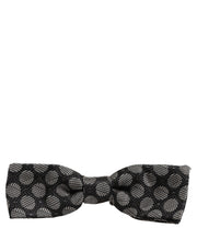 Dolce & Gabbana Black White Geometric Silk Adjustable Neck Papillon Bow Tie