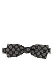 Dolce & Gabbana Black White Geometric Silk Adjustable Neck Papillon Bow Tie for Men