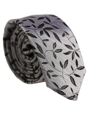Dolce & Gabbana Men Gray Leaf Pattern Silk Adjustable Tied Necktie Tie