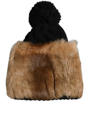 Dolce & Gabbana Black Brown Dyed Rabbit Real Fur Winter Beanie Hat for Women