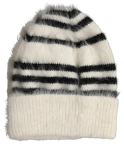 Dolce & Gabbana Black White Striped Angora Knitted Beanie One Size Hat