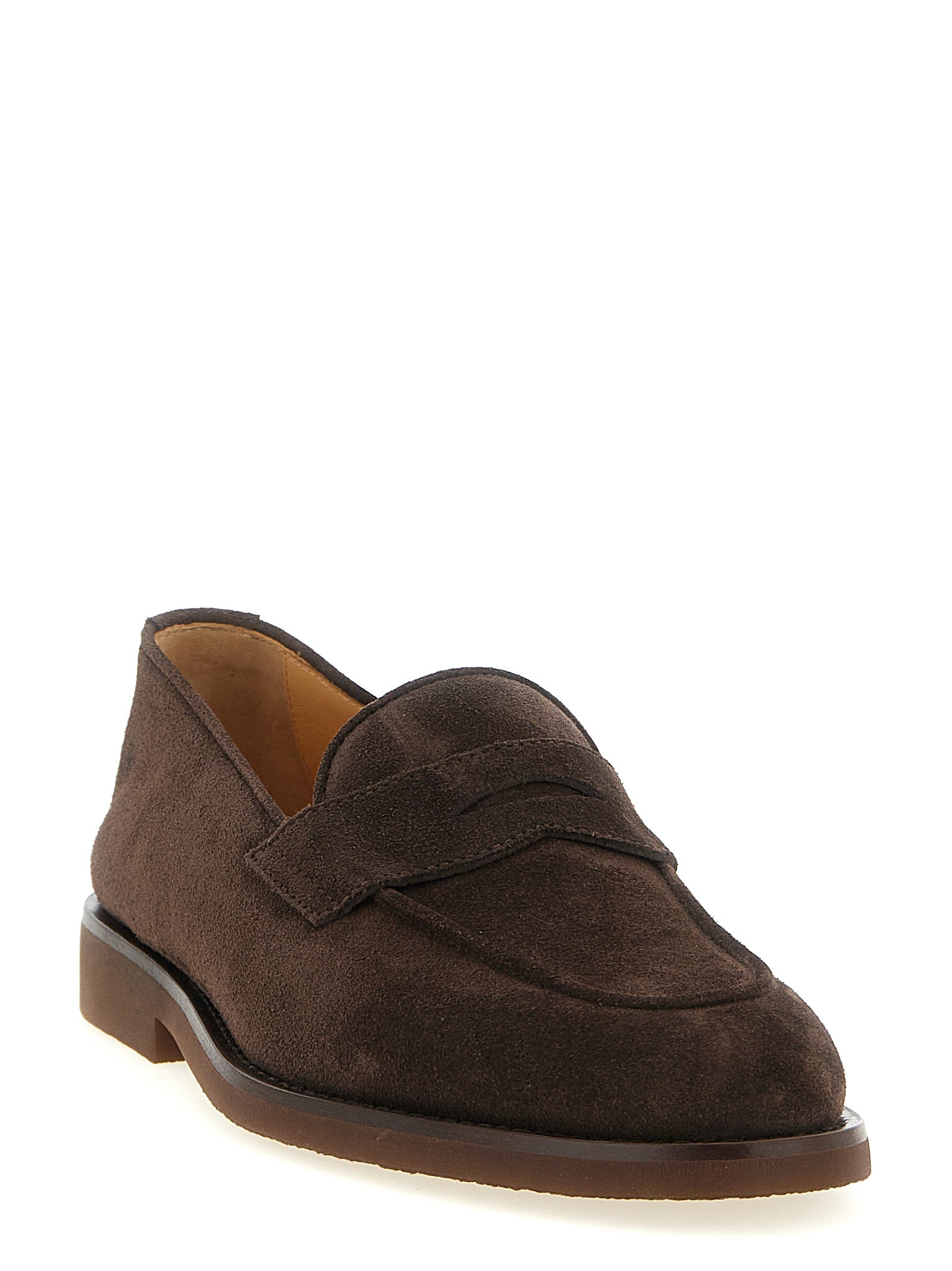 Brunello Cucinelli Brown Calfskin Slip-On Loafers for Men