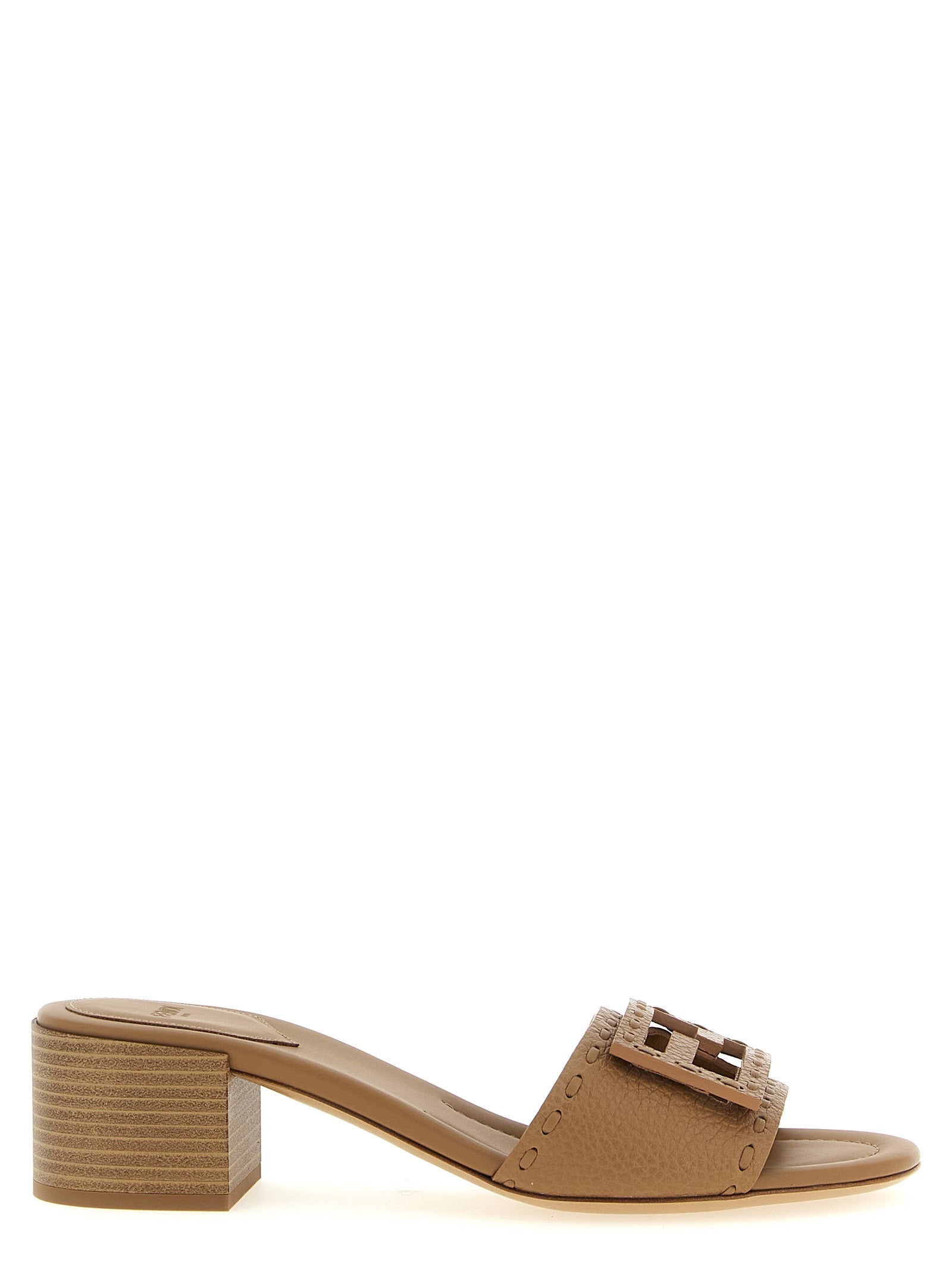 Fendi Beige Calfskin Flat Sandals for Women