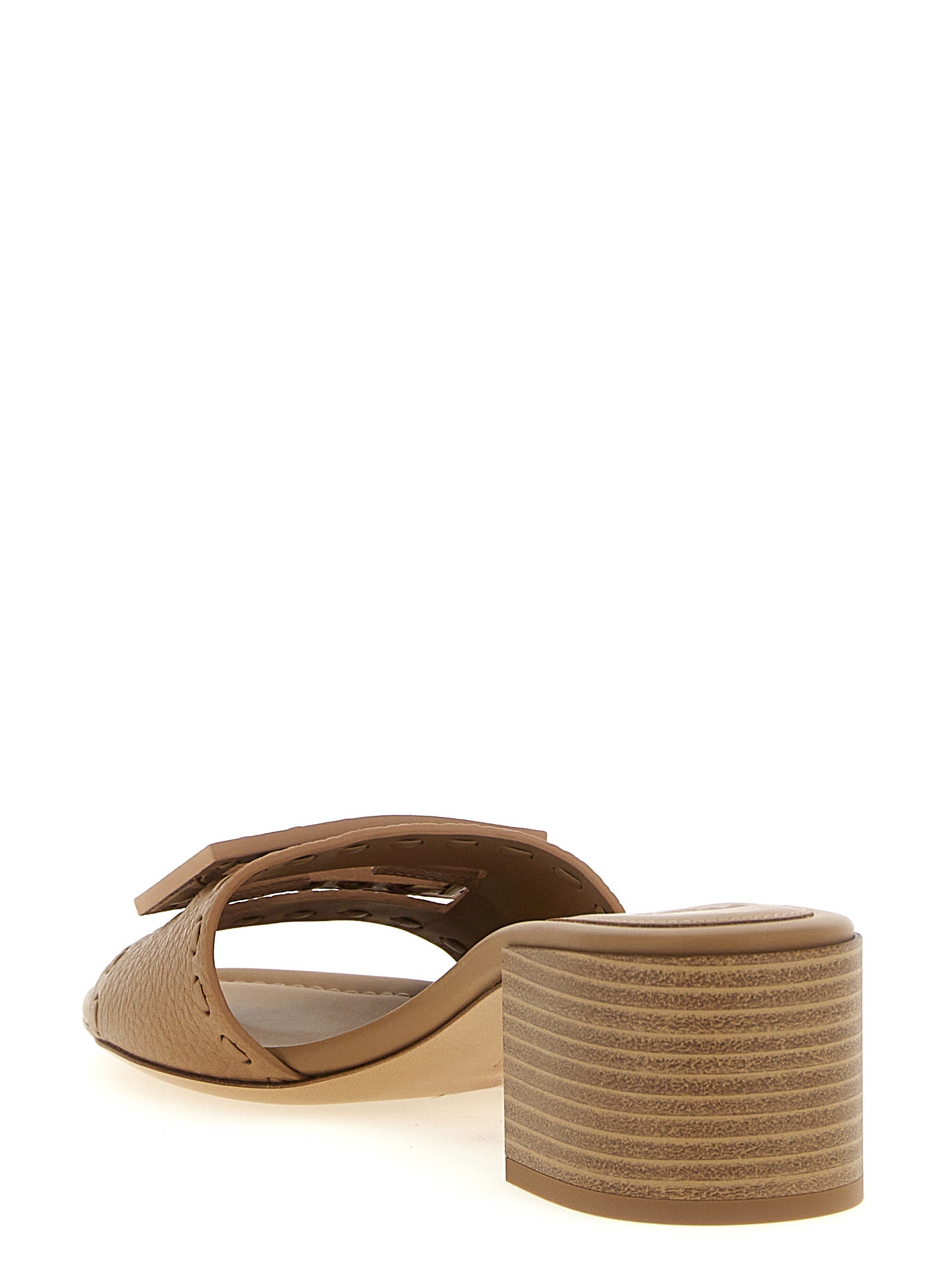 Fendi Beige Calfskin Flat Sandals for Women