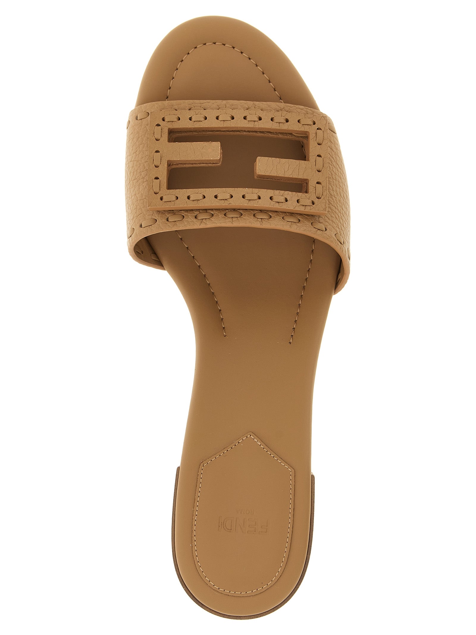 Fendi Beige Calfskin Flat Sandals for Women