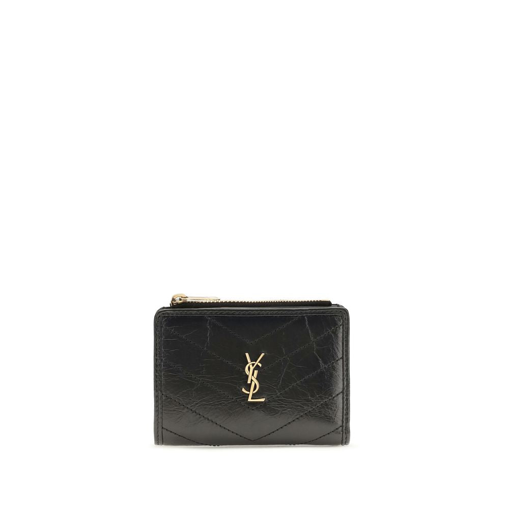 Saint Laurent Black Calf Leather Bos Taurus Wallet for Women