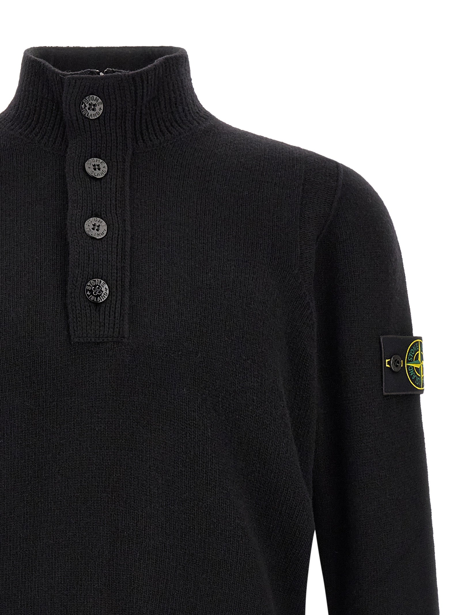 Stone Island Black Virgin Wool Cardigan for Men