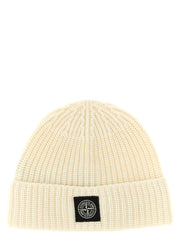Stone Island White Virgin Wool Beanie for Men