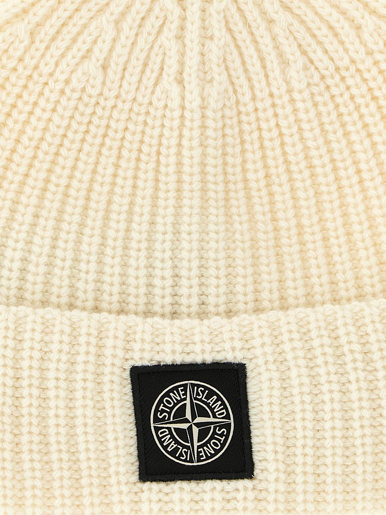 Stone Island White Virgin Wool Beanie for Men