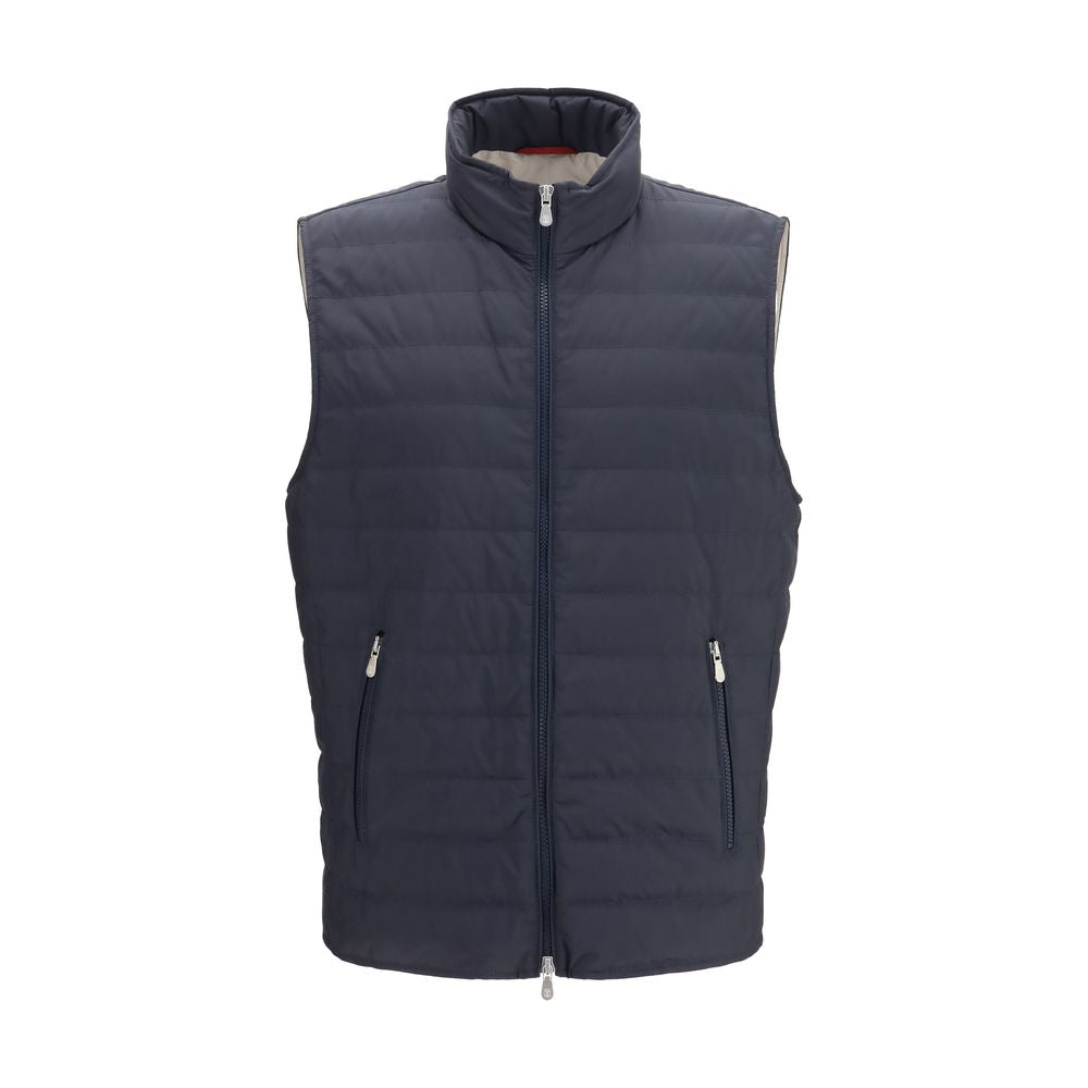 Brunello Cucinelli Blue Polyester Sleeveless Jacket for Men