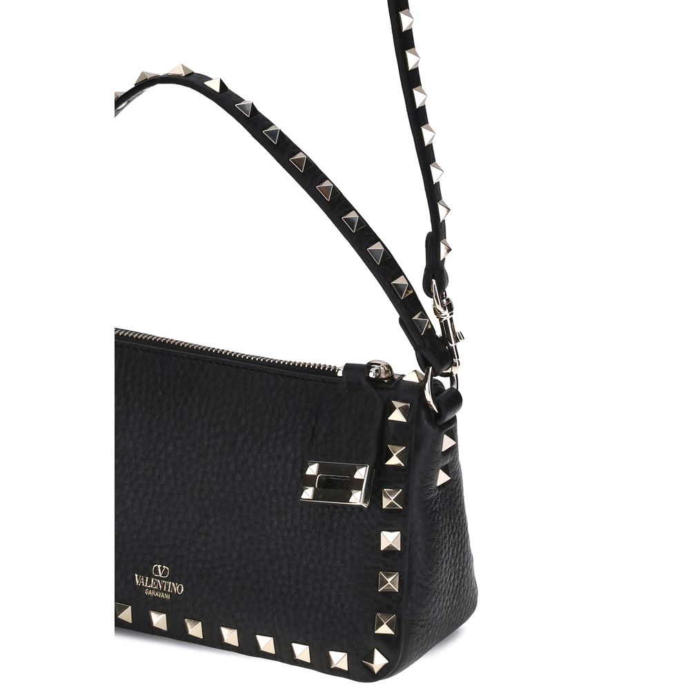 Valentino Garavani Black Calf Leather Bos Taurus Shoulder Bag for Women