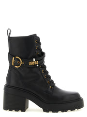 PINKO Black Cowhide Lace-Up Boots