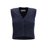 Brunello Cucinelli Blue Cashmere Sleeveles Sweater