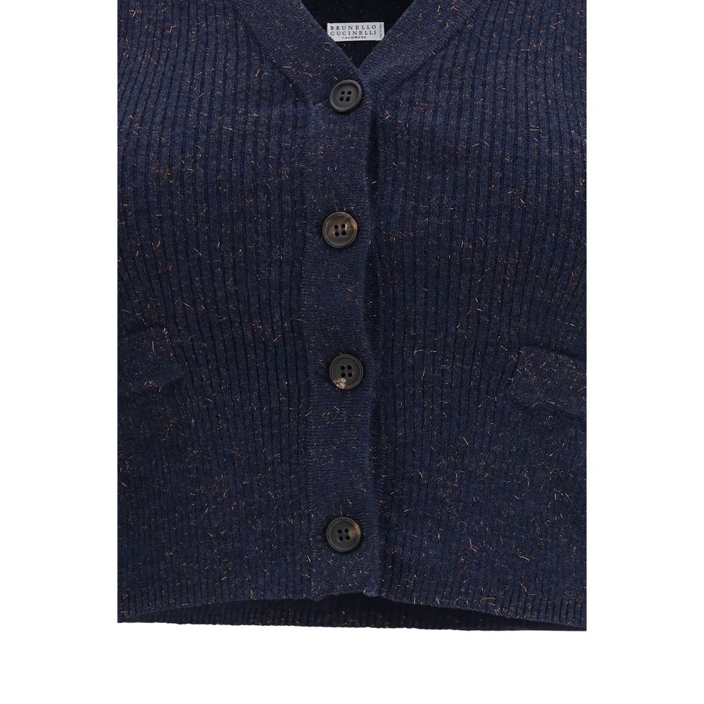 Brunello Cucinelli Blue Cashmere Sleeveles Sweater