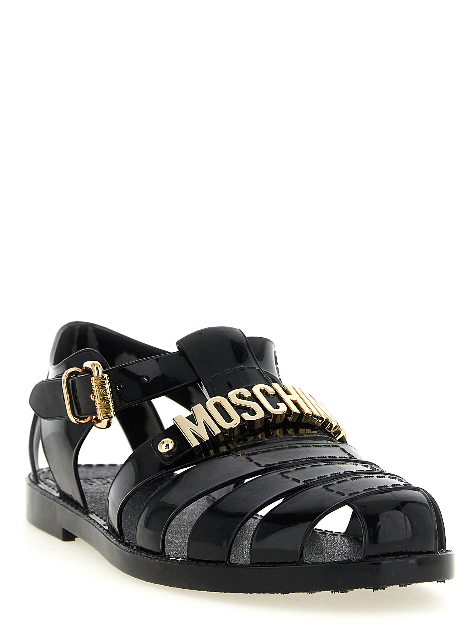 Moschino Black PVC Flat Sandals for Men