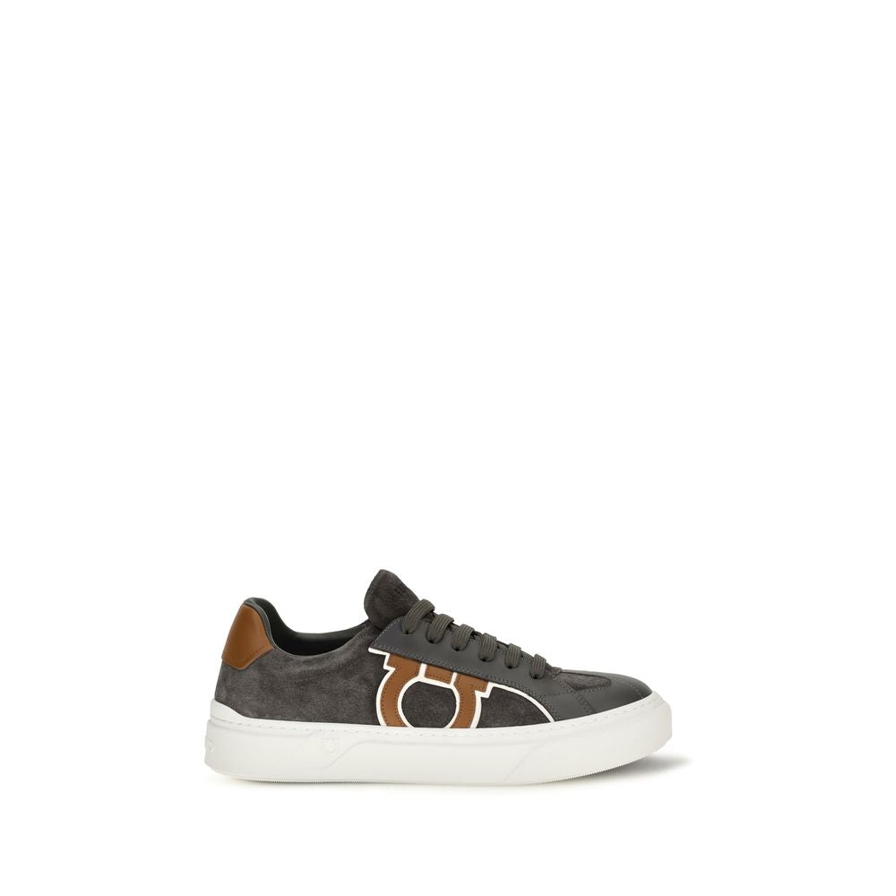 Ferragamo Gray Suede Leather Low Top Sneakers for Men