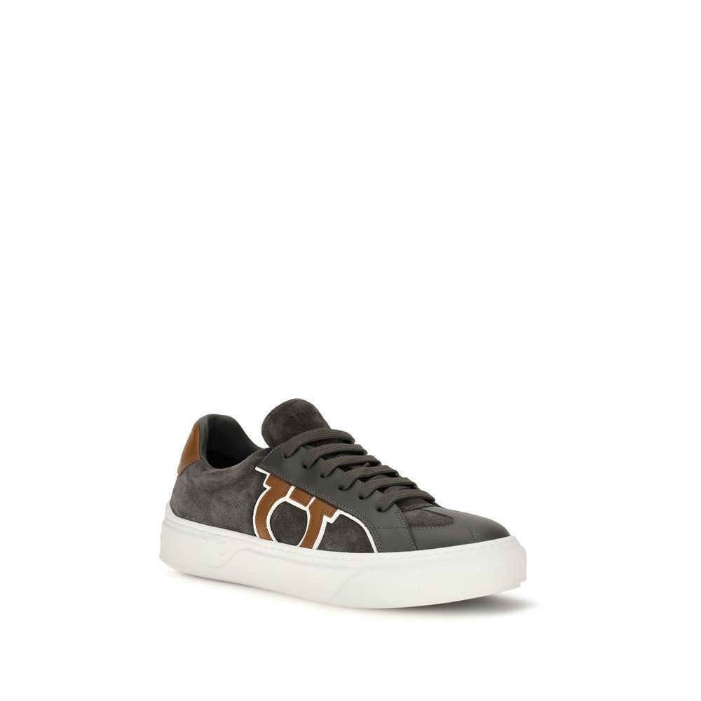 Ferragamo Gray Suede Leather Low Top Sneakers for Men