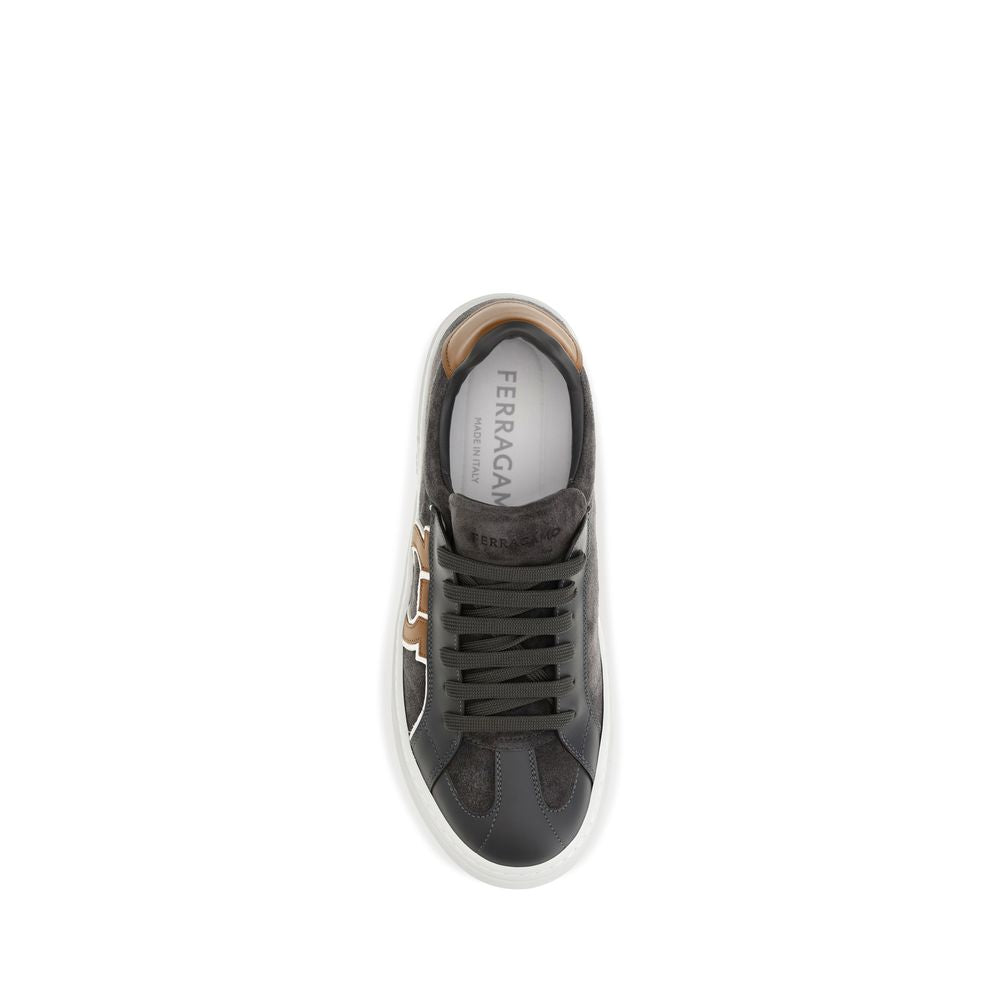 Ferragamo Gray Suede Leather Low Top Sneakers for Men