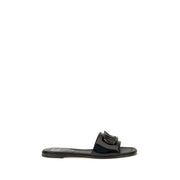 Valentino Garavani Black Calf Leather Bos Taurus Flat Sandals for Women