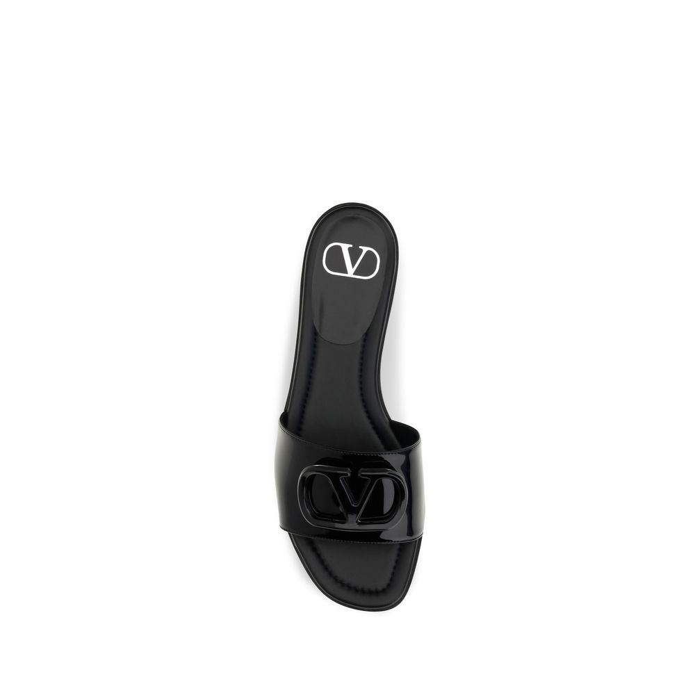Valentino Garavani Black Calf Leather Bos Taurus Flat Sandals for Women