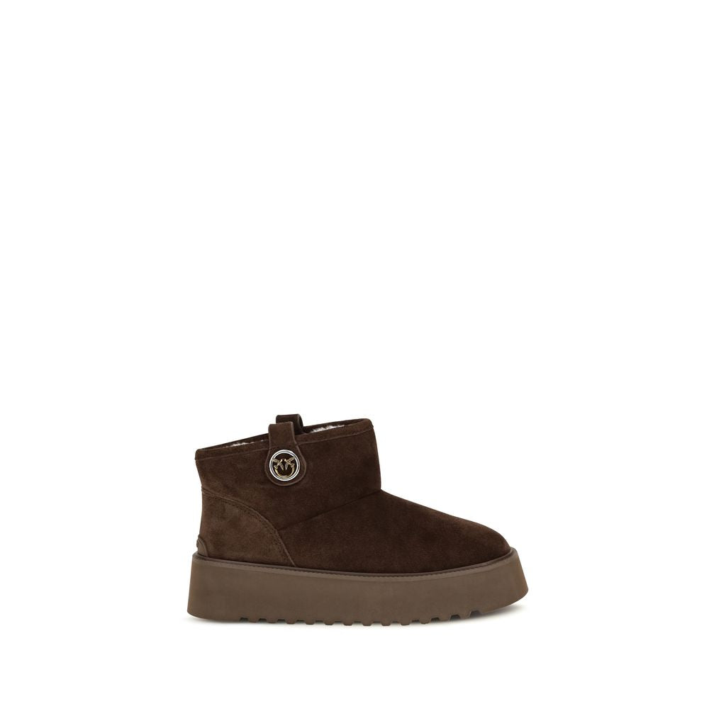 PINKO Brown Calf Leather Bos Taurus Flat Boots for Women