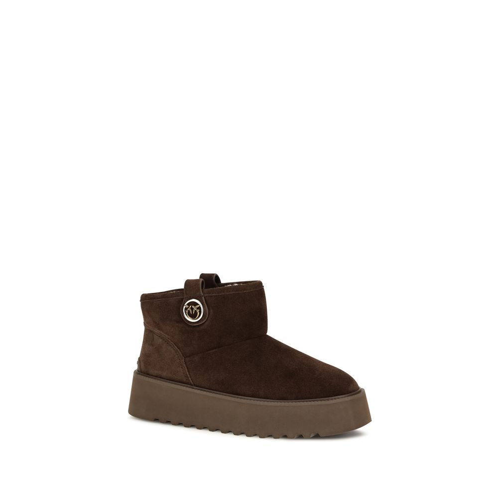 PINKO Brown Calf Leather Bos Taurus Flat Boots for Women