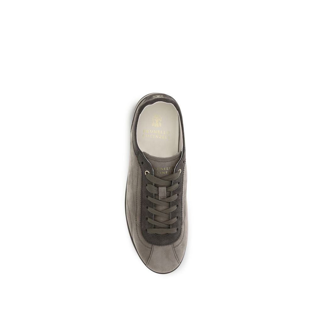 Brunello Cucinelli Gray Calf Leather Bos Taurus Sneakers for Men