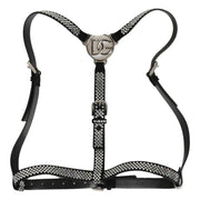 Dolce & Gabbana Black Leather Rhinestones Embellished Men Suspender