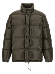 Prada Gray Recycled Polyamide Full-Length Jacket for Men