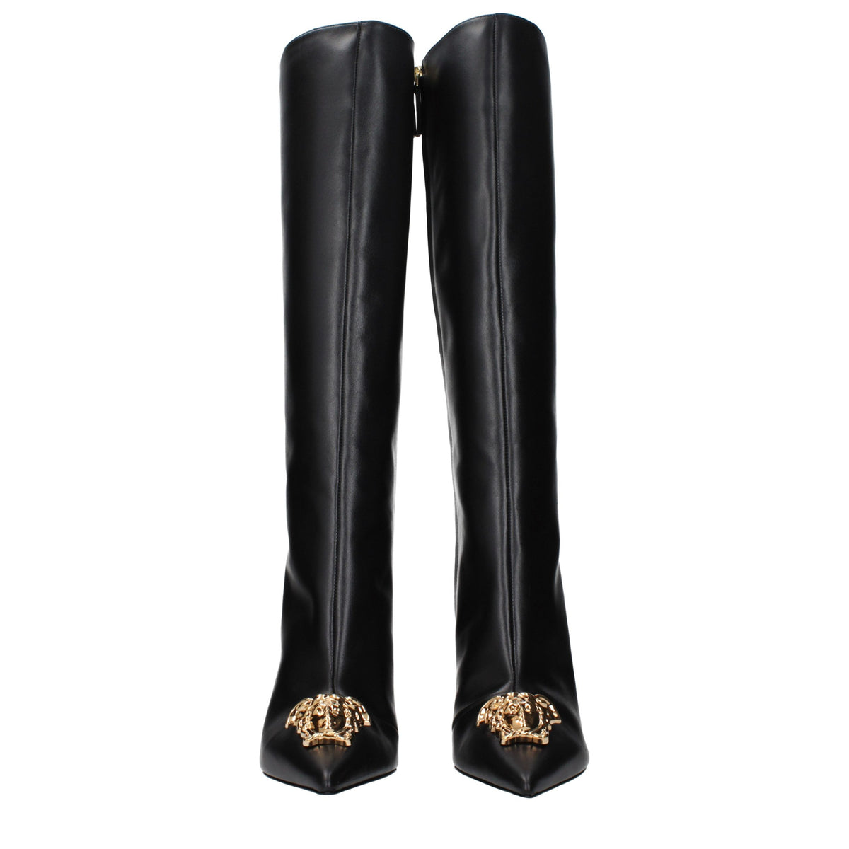 Versace Black Leather High Heel Boots for Women