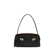 Ferragamo Black Calf Leather Bos Taurus Shoulder Bag