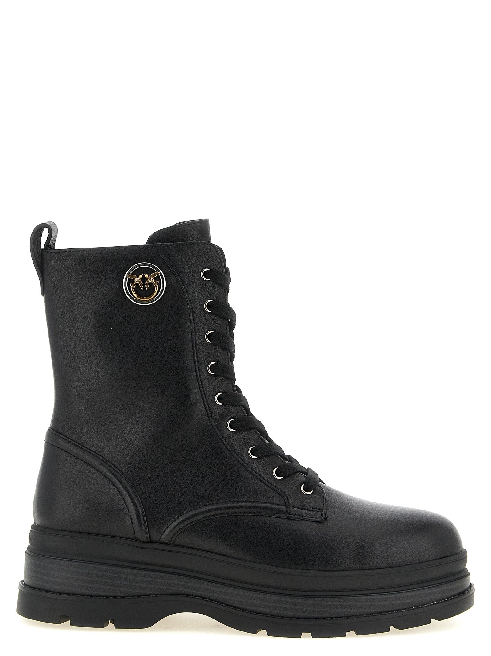 PINKO Black Cowhide Lace-Up Boots for Women