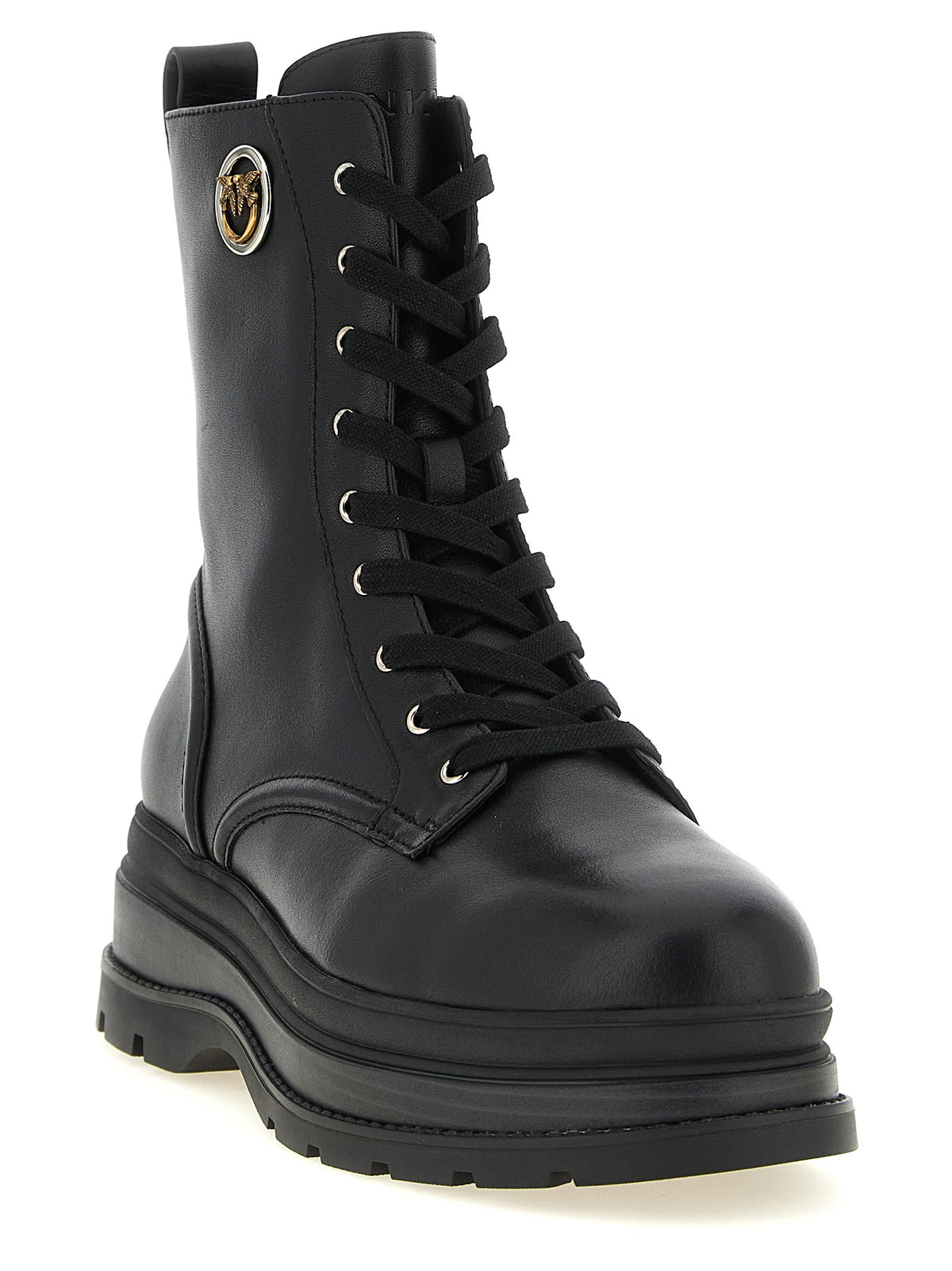 PINKO Black Cowhide Lace-Up Boots for Women