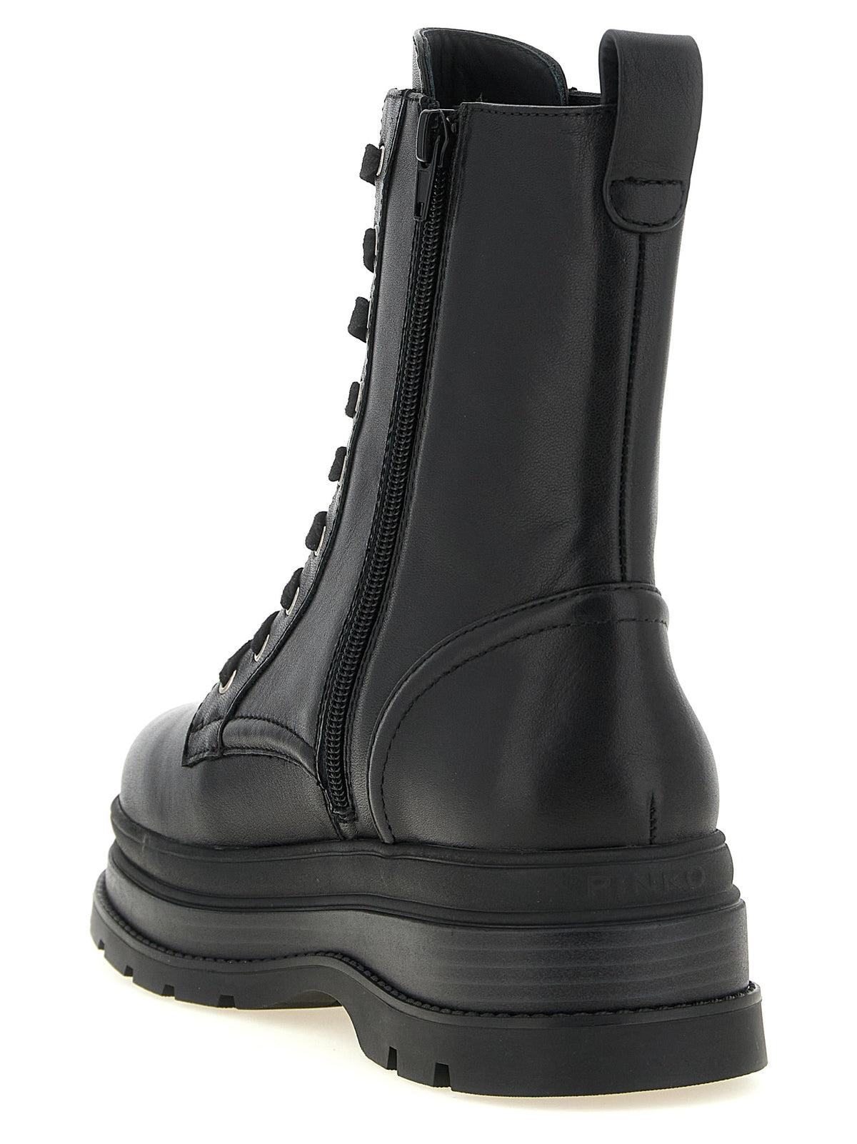 PINKO Black Cowhide Lace-Up Boots for Women