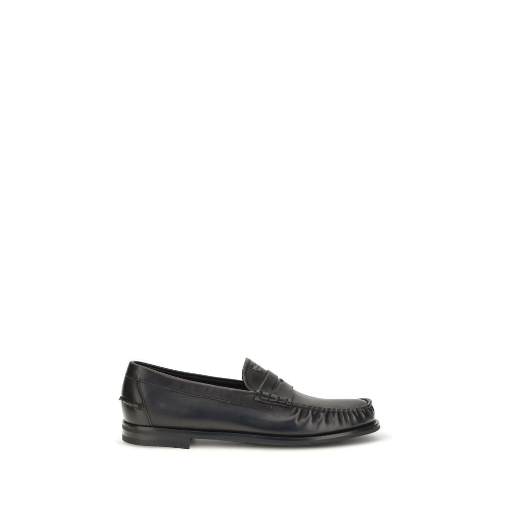 Prada Black Calf Leather Bos Taurus Slip-On Loafers for Men