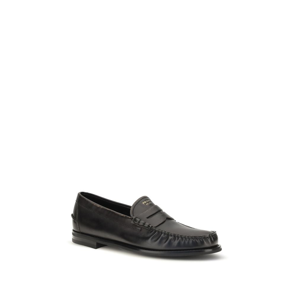 Prada Black Calf Leather Bos Taurus Slip-On Loafers for Men