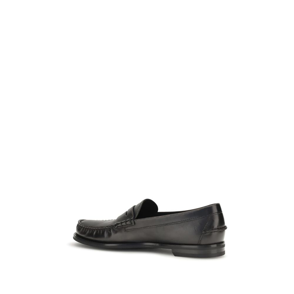 Prada Black Calf Leather Bos Taurus Slip-On Loafers for Men