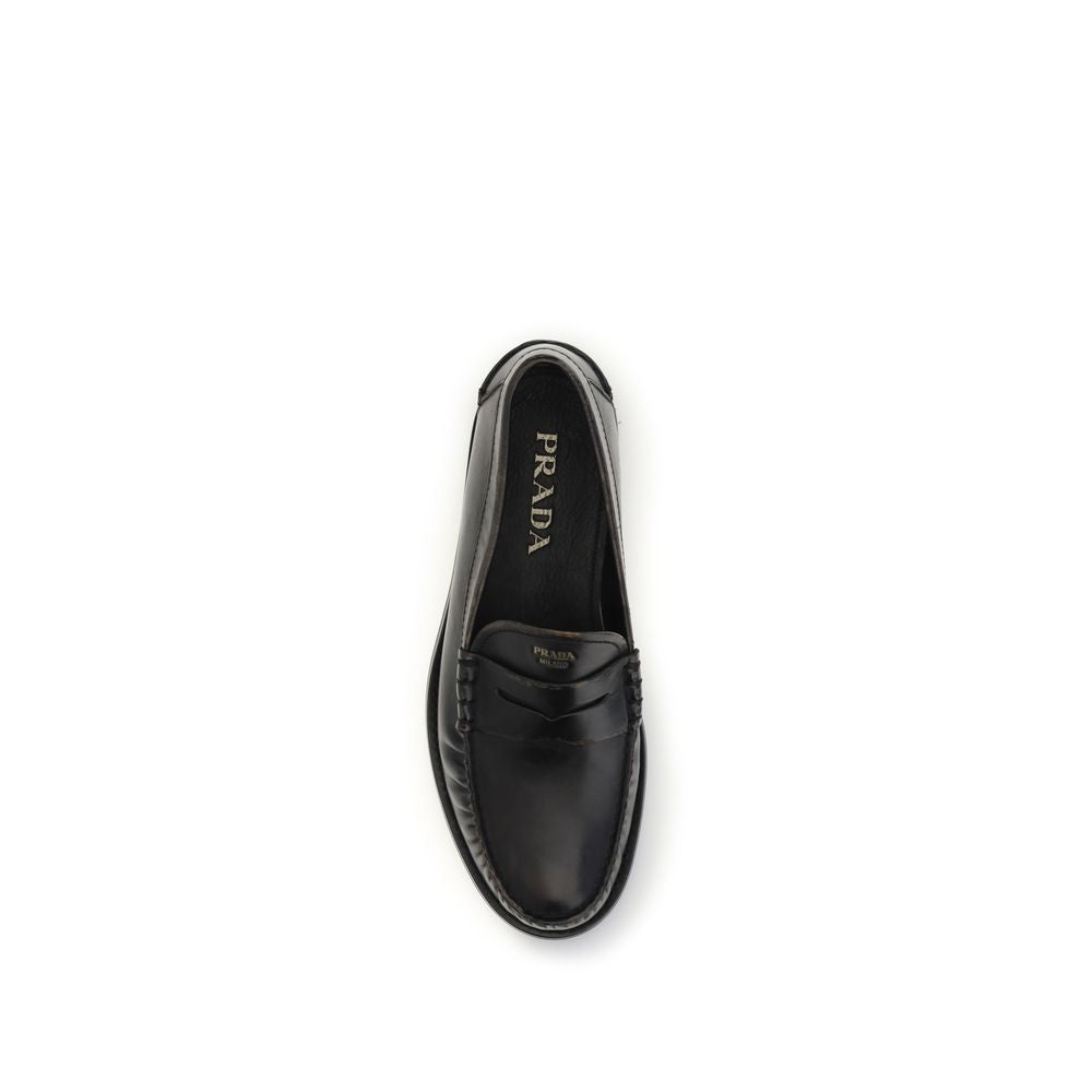 Prada Black Calf Leather Bos Taurus Slip-On Loafers for Men