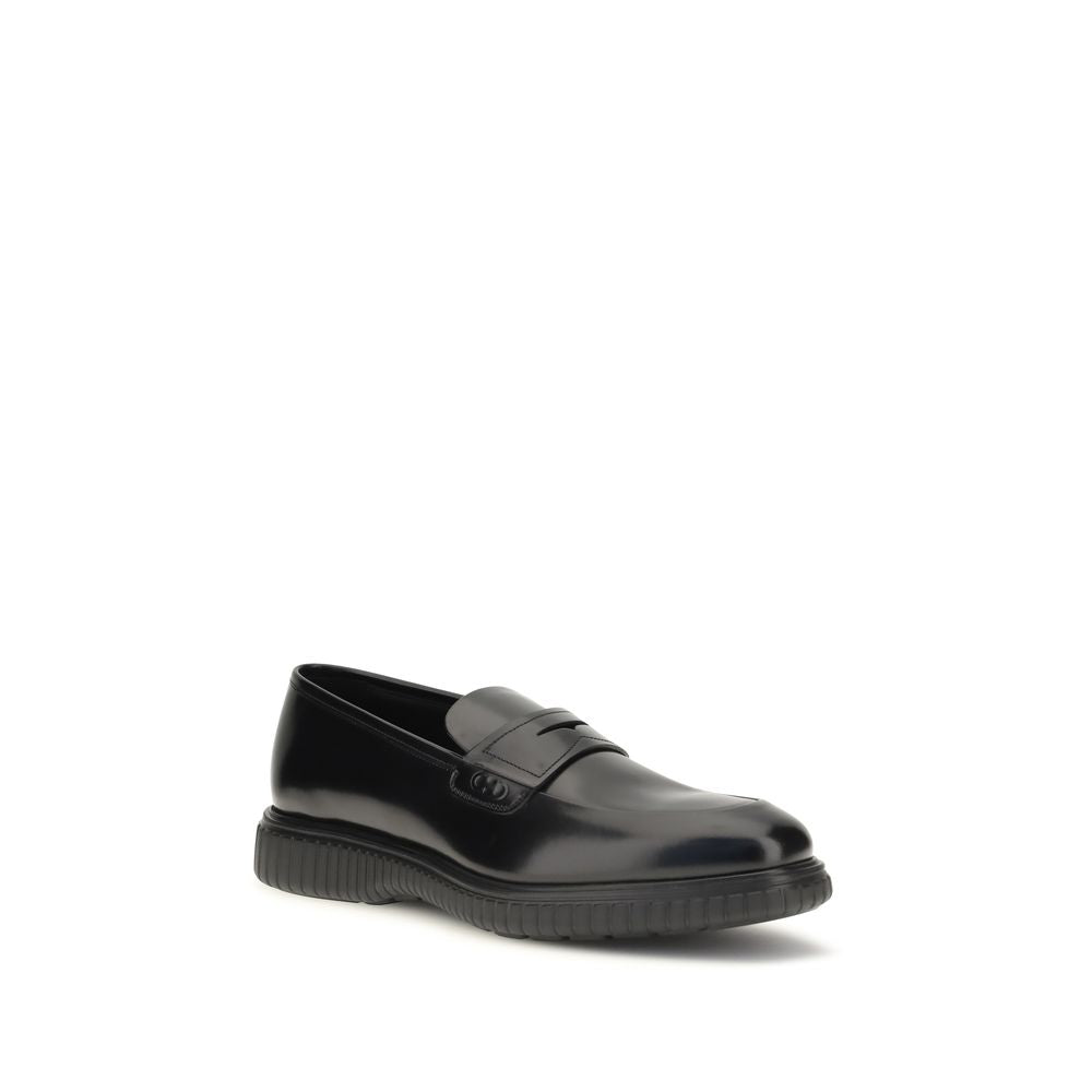 Ferragamo Black Calf Leather Bos Taurus Slip-On Loafers for Men