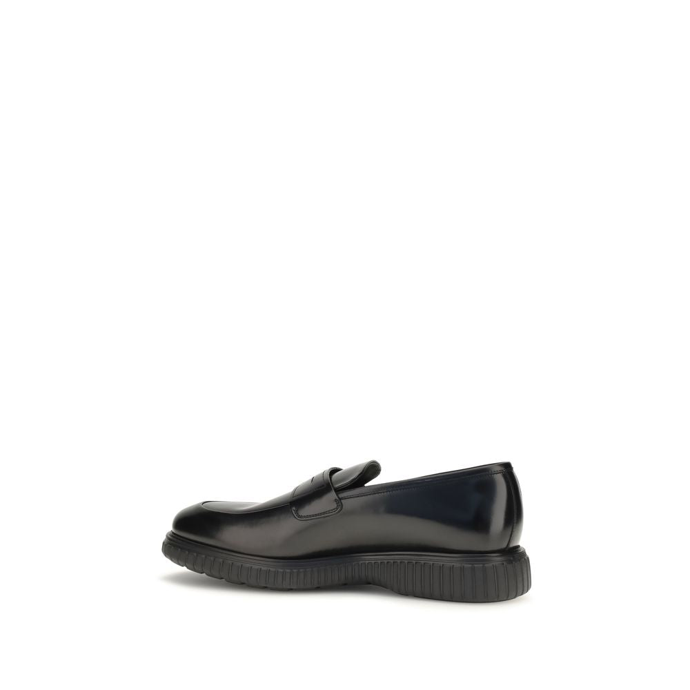 Ferragamo Black Calf Leather Bos Taurus Slip-On Loafers for Men