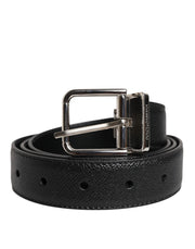Dolce & Gabbana Black Calf Leather Classic Silver Buckle Belt for Men
