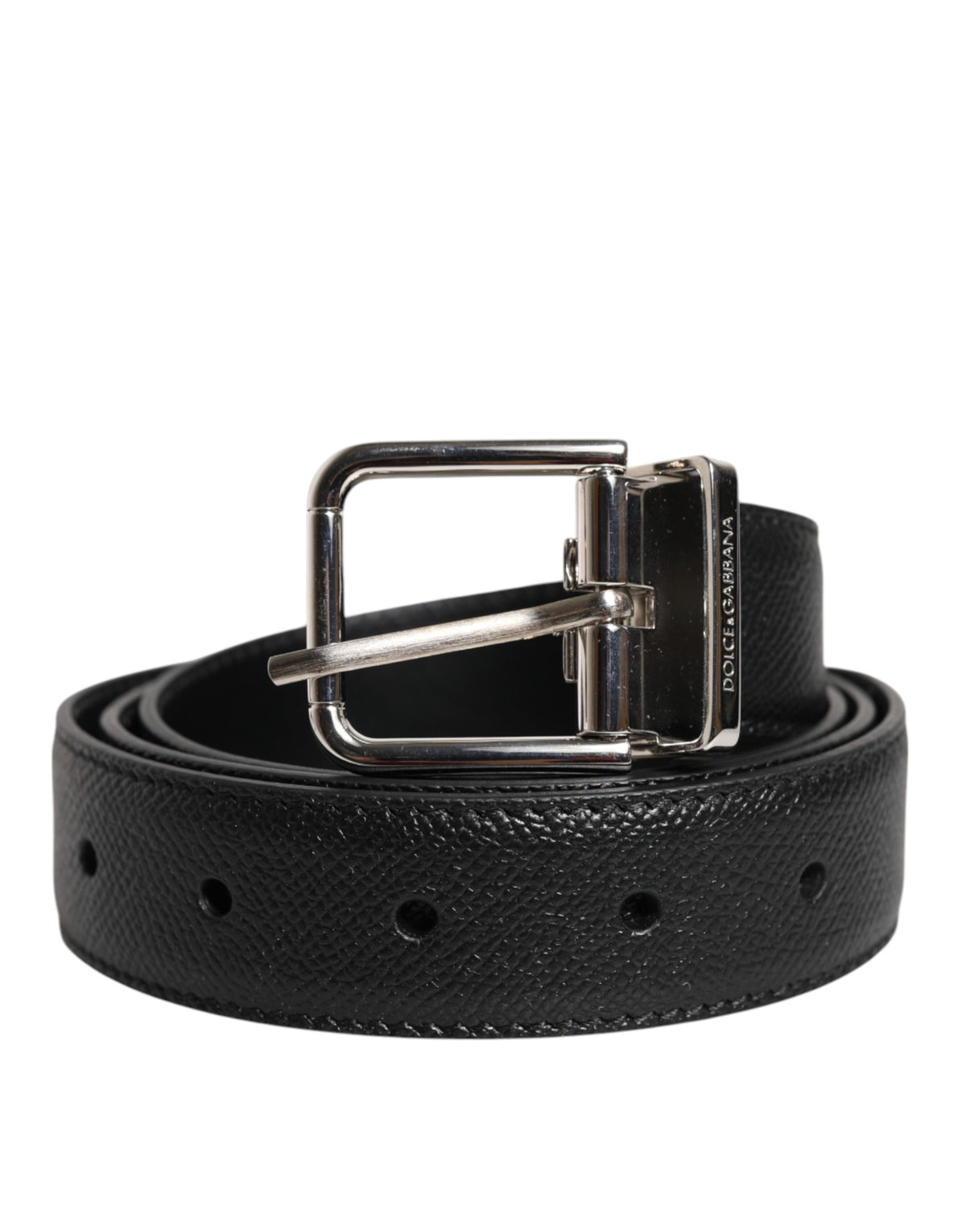 Dolce & Gabbana Black Calf Leather Classic Silver Buckle Belt for Men