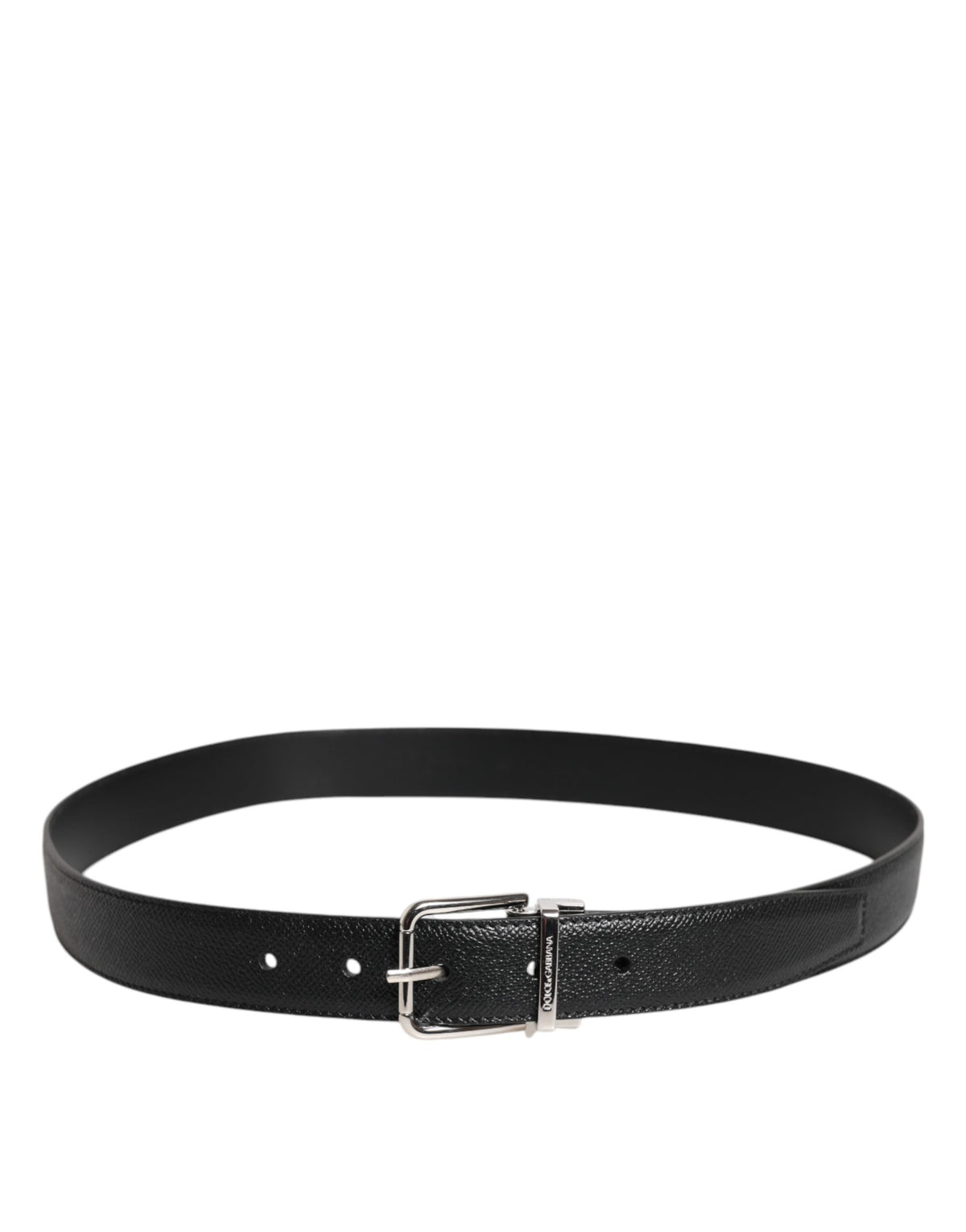 Dolce & Gabbana Black Calf Leather Classic Silver Buckle Belt for Men