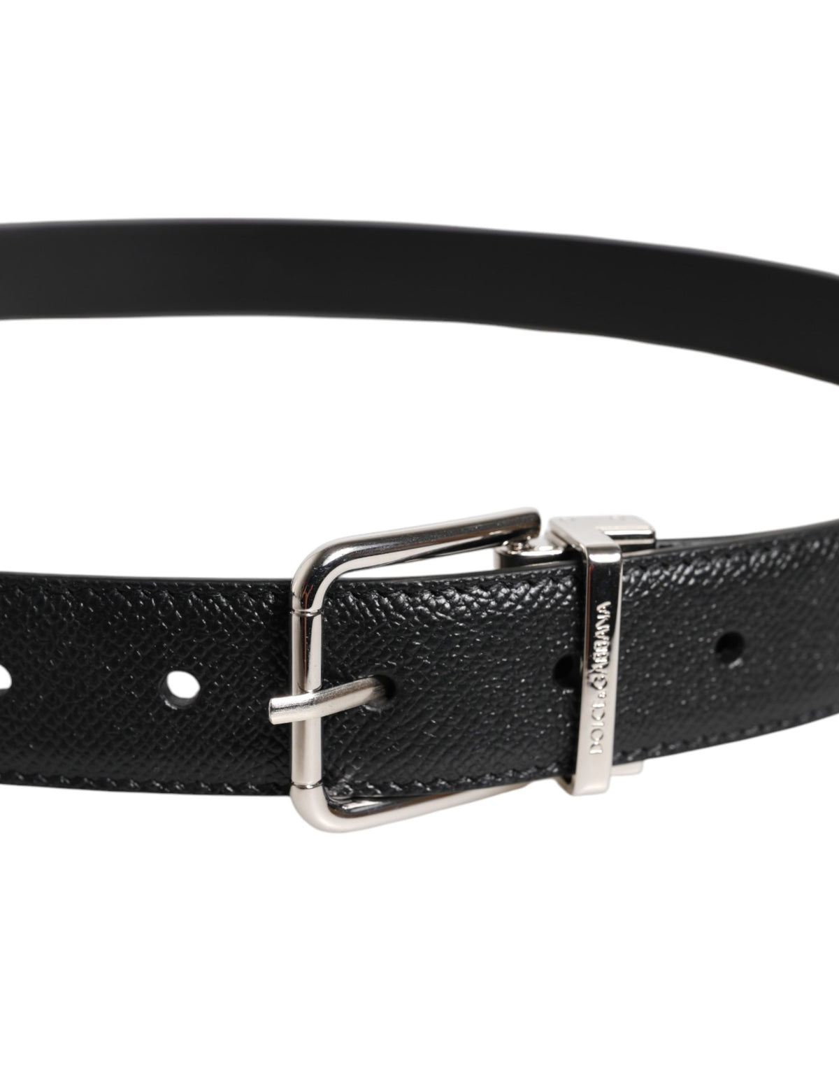 Dolce & Gabbana Black Calf Leather Classic Silver Buckle Belt for Men