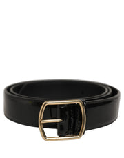Dolce & Gabbana Black Patent Leather Gold Metal Buckle Belt for Men